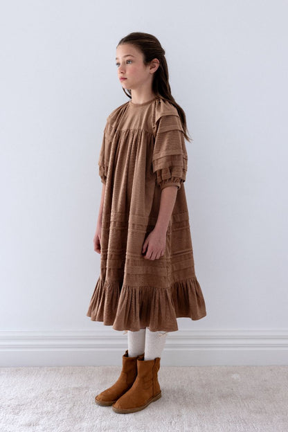 Cord Pleat Dress - Caramel