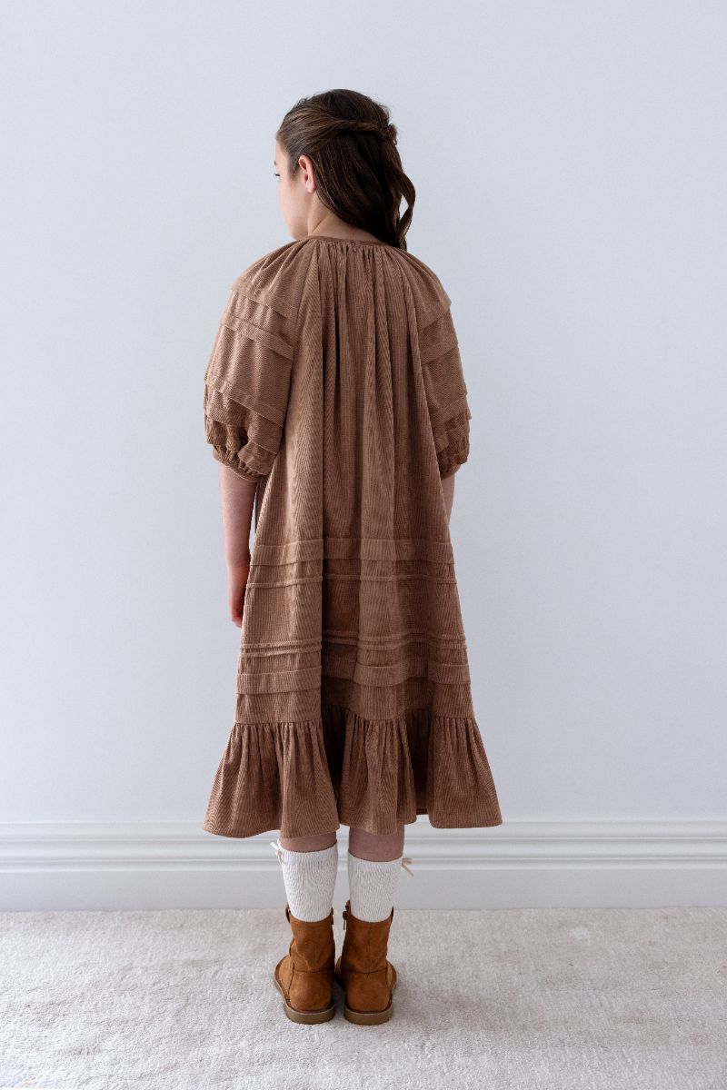 Cord Pleat Dress - Caramel