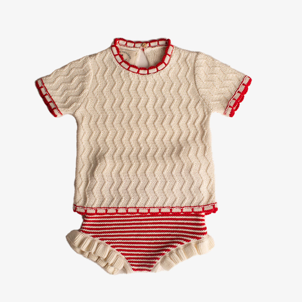 Birinit Petit Knit Sweater And Bloomer - Ivory-red