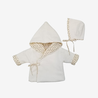 Wrap Jacket With Bonnet - Ivory/blue