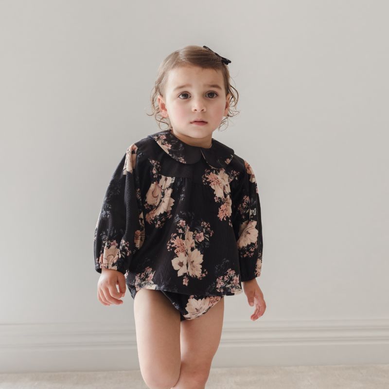 Bebe Bouquet Blouse &amp; Bloomer - Black Bouquet