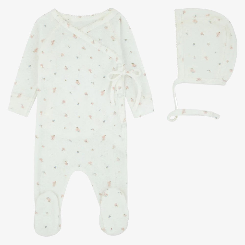 Pointelle Wrap Footie And Bonnet - Pink