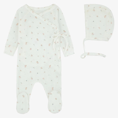 Pointelle Wrap Footie And Bonnet - Pink