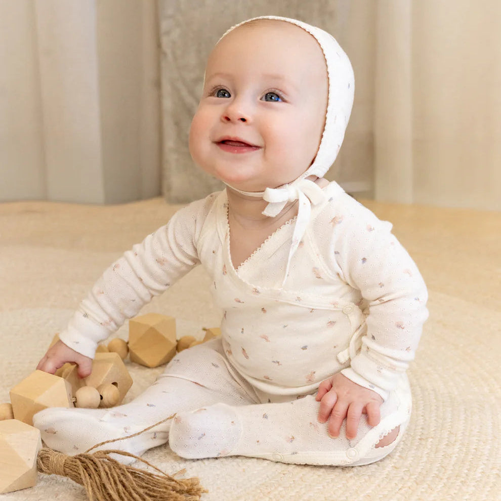 Pointelle Wrap Footie And Bonnet - Pink