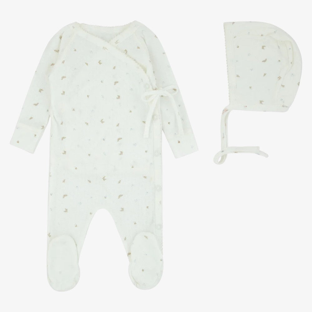 Pointelle Wrap Footie And Bonnet - Blue