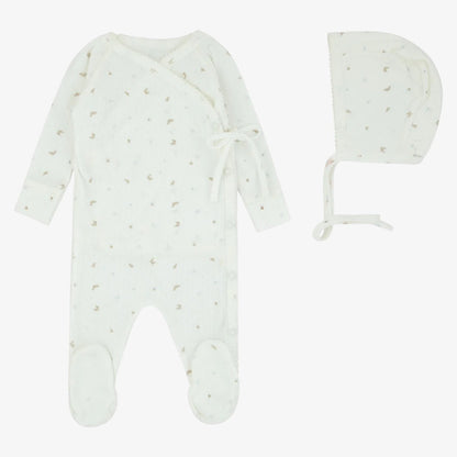 Pointelle Wrap Footie And Bonnet - Blue