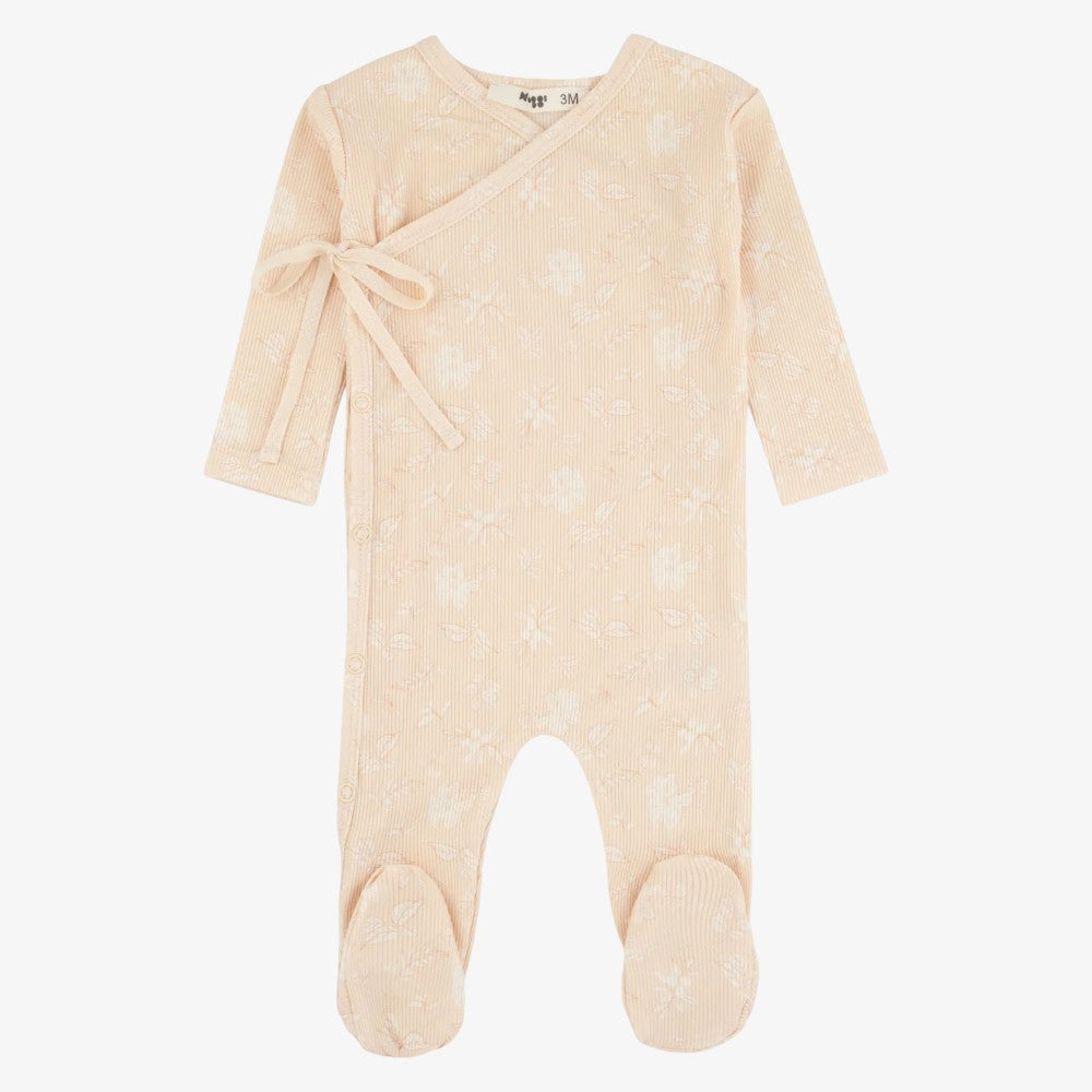 Ribbed Floral Wrap Footie - Dusty Natural
