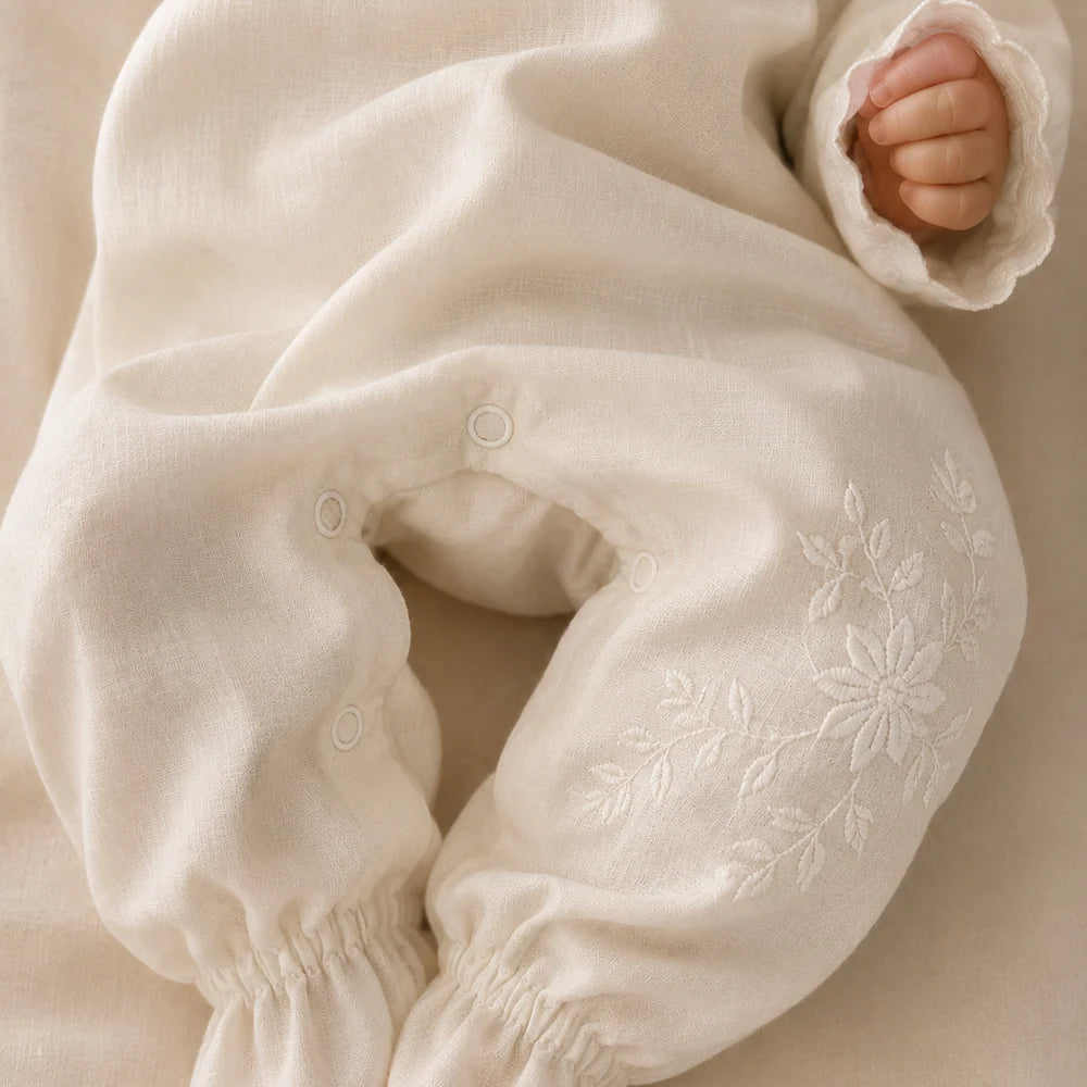 Embroidered Footie - Ivory