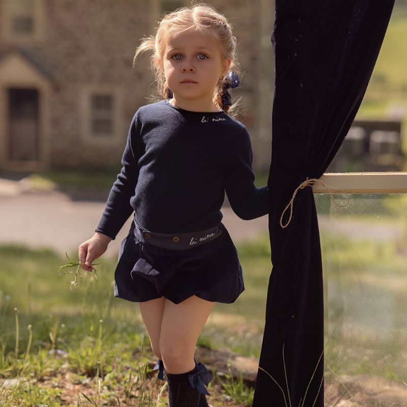 Sweater And Trim Bloomer - Navy