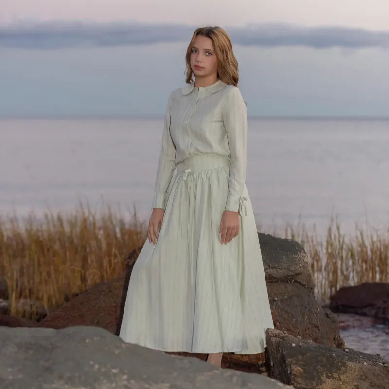 Stripe Shirt And Skirt - Mint