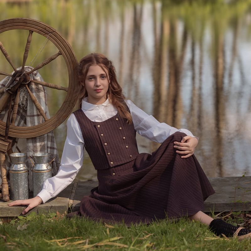 Pinstripe Vest And Skirt - Brown