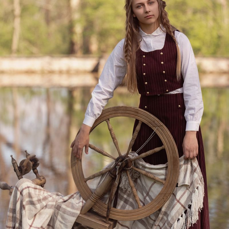 Pinstripe Vest And Skirt - Burgundy