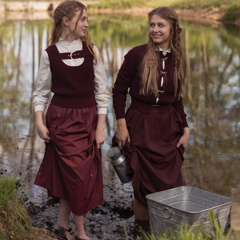 Buckle Vest And Skirt - Burgundy