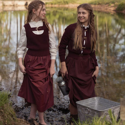 Buckle Vest And Skirt - Burgundy