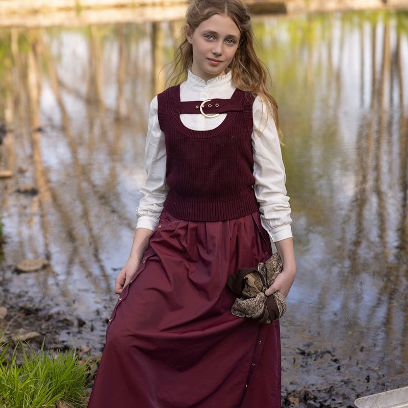 Buckle Vest And Skirt - Burgundy