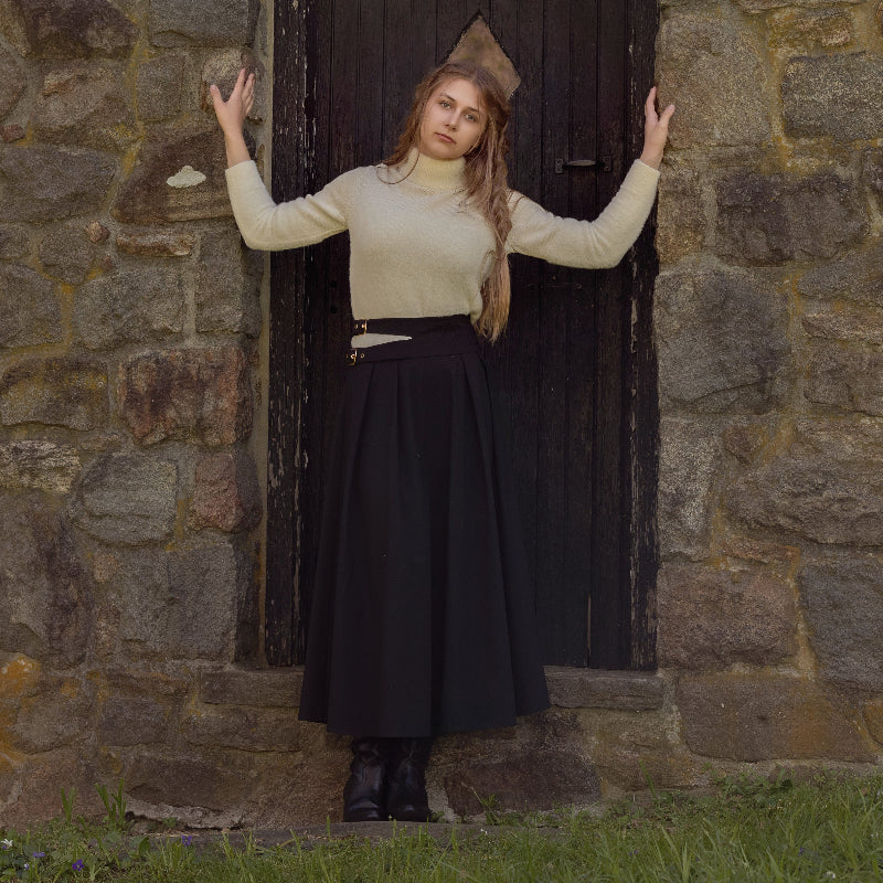 Double Buckle Midi Skirt - Black