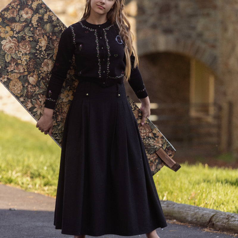Wool Midi Skirt - Black