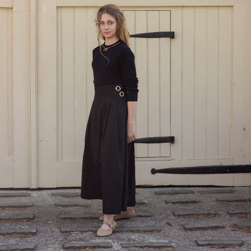 Charm Sweater And Buckle Midi Skirt - Black