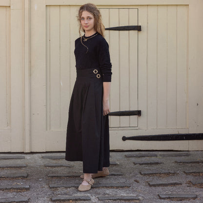 Charm Sweater And Buckle Midi Skirt - Black