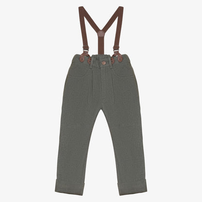 Denim Pants With Suspenders - Green