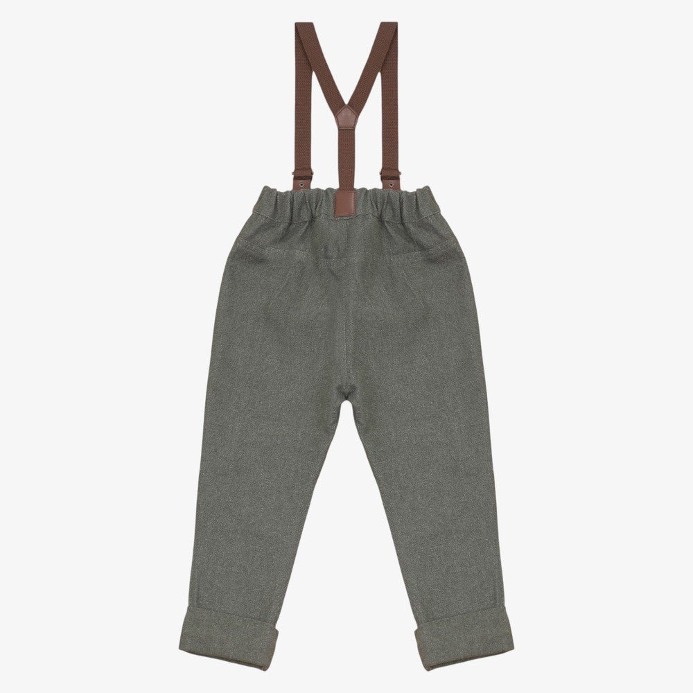Denim Pants With Suspenders - Green