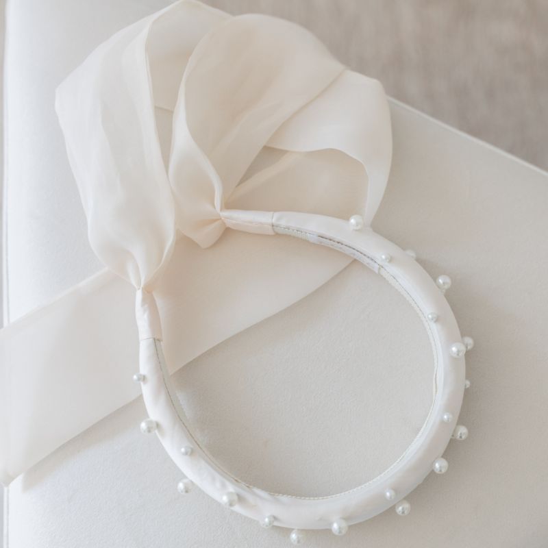 Satin Pearl Headband - Cream