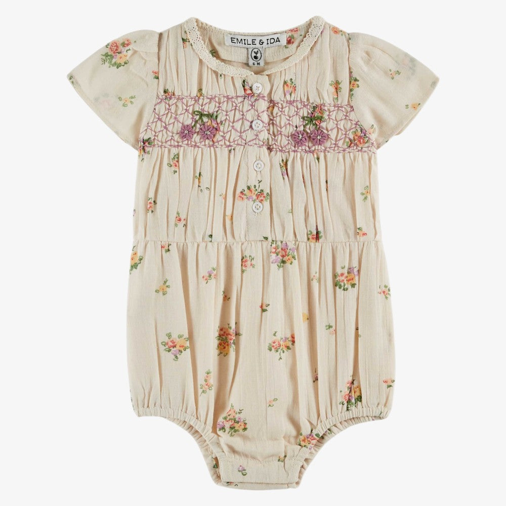 Smock Floral Romper - Cream