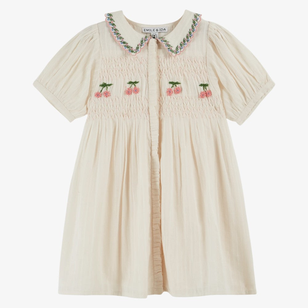 Embroidered Smock Dress - Cream
