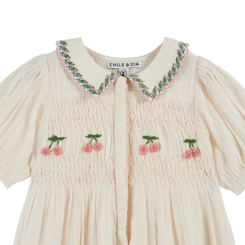 Embroidered Smock Dress - Cream
