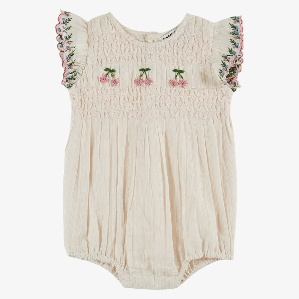 Embroidered Smock Romper - Cream