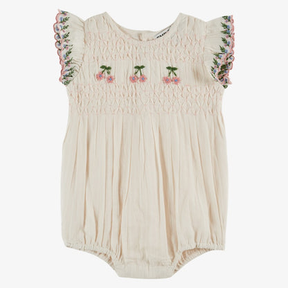 Embroidered Smock Romper - Cream