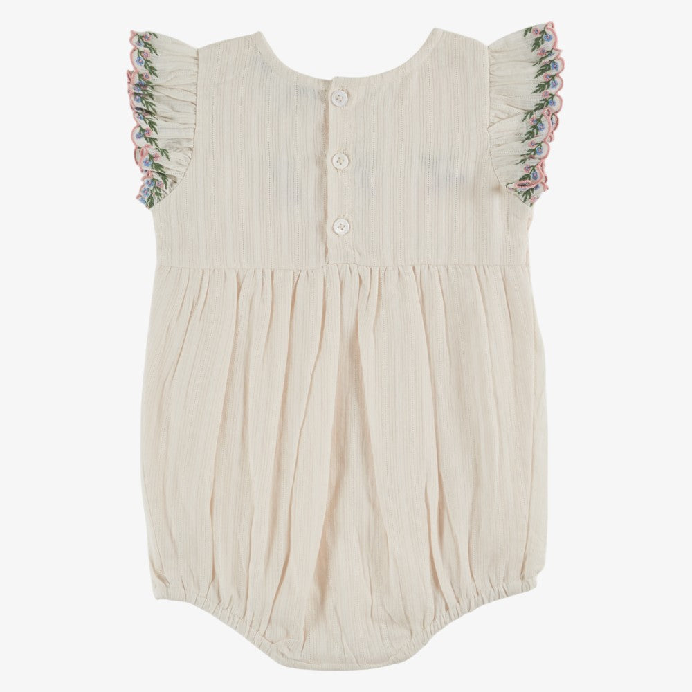 Embroidered Smock Romper - Cream