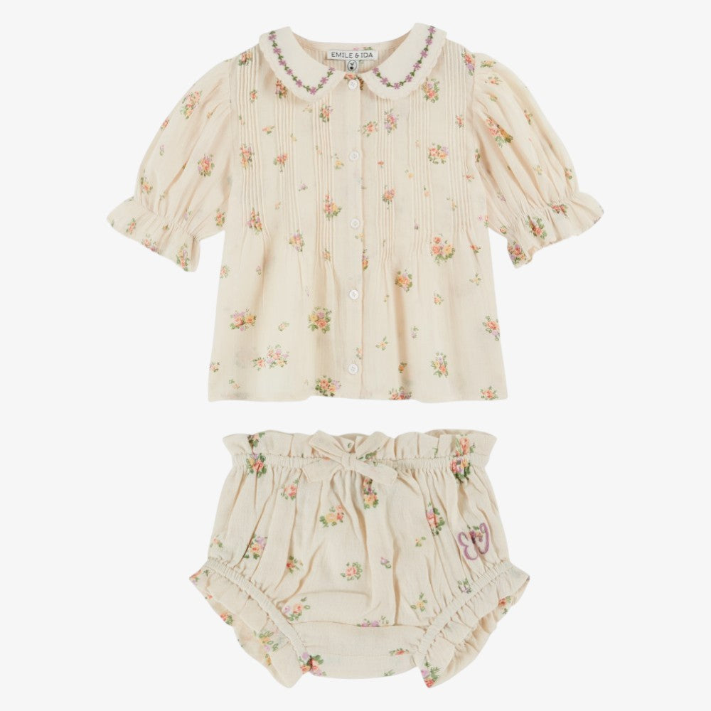 Smock Floral Blouse And Bloomer - Cream