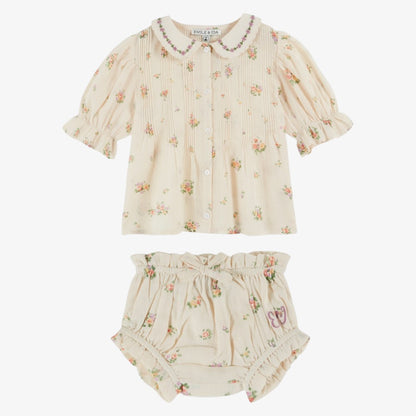 Smock Floral Blouse And Bloomer - Cream