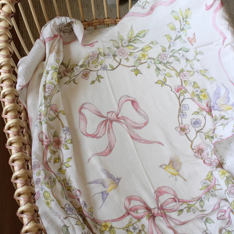 Muslin Blanket - Rose Ribbon