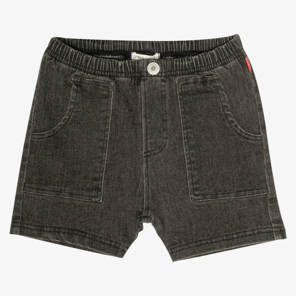 Pull On Washed Jean Shorts - Grey