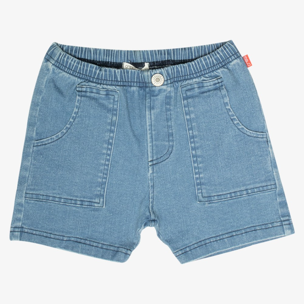 Pull On Washed Jean Shorts - Light Blue