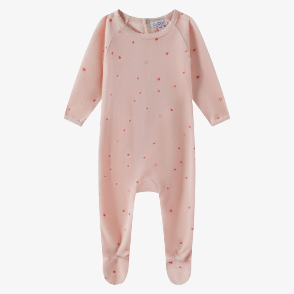 Heart Print Footie - Pink