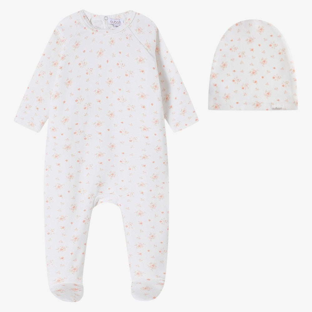 Floral Cluster Footie And Hat - Pink