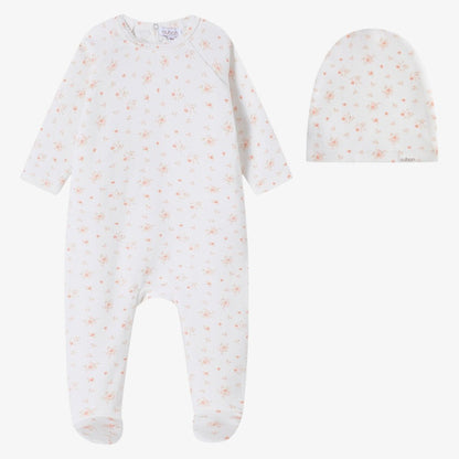 Floral Cluster Footie And Hat - Pink