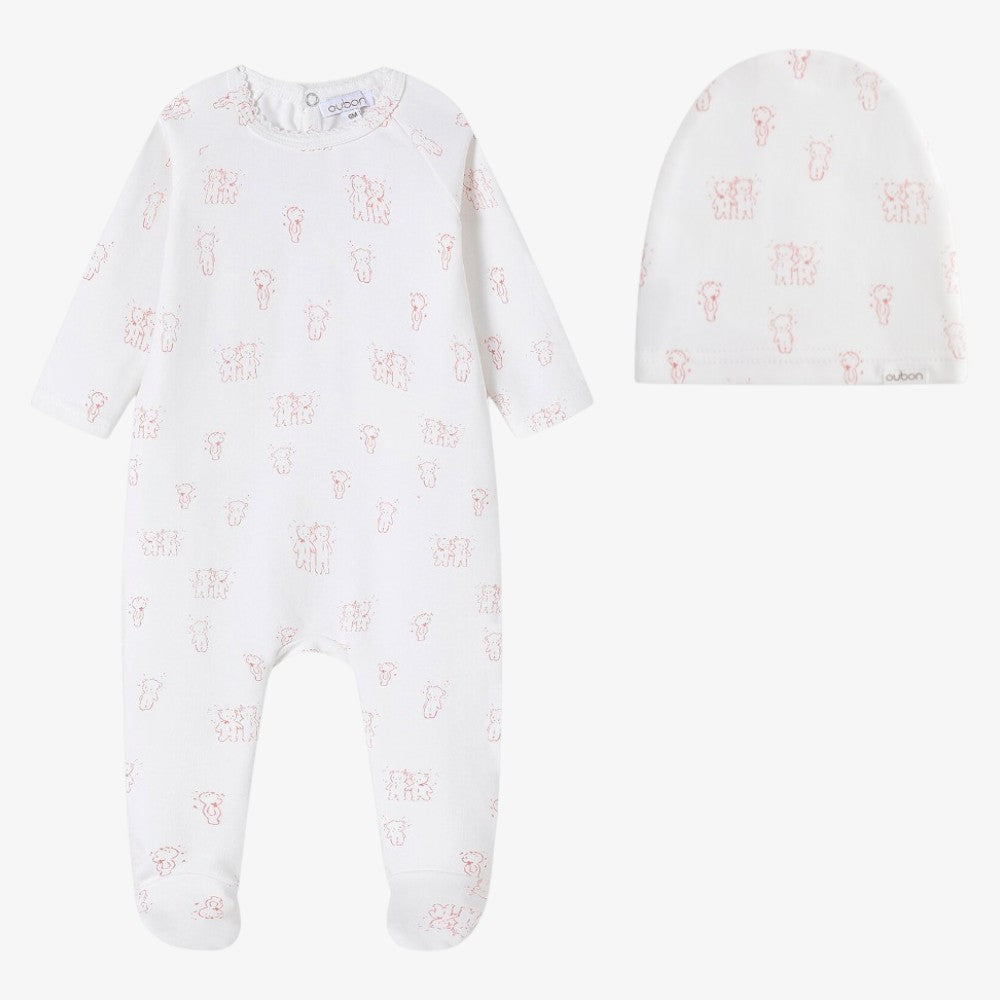 Teddy Footie And Hat - Pink