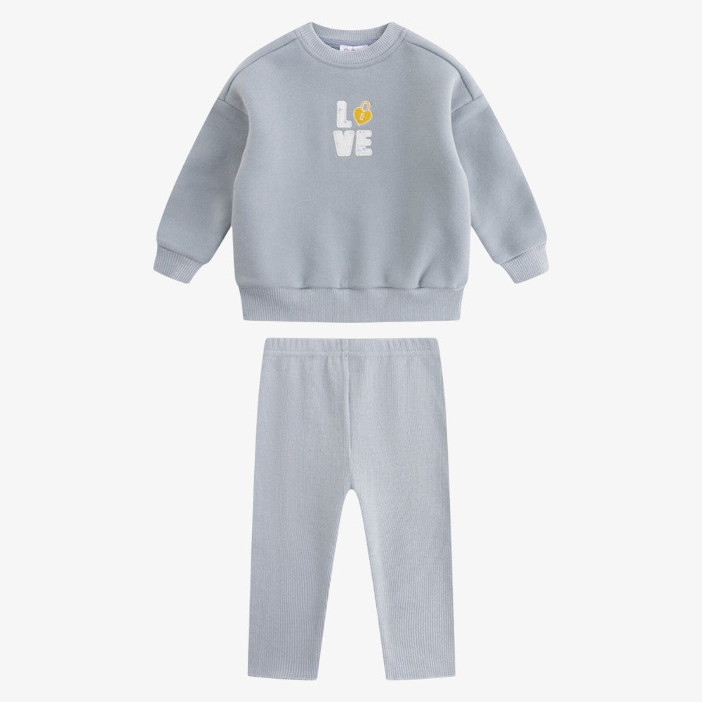 Love Patchwork Sweatshirt And Pants - Blue