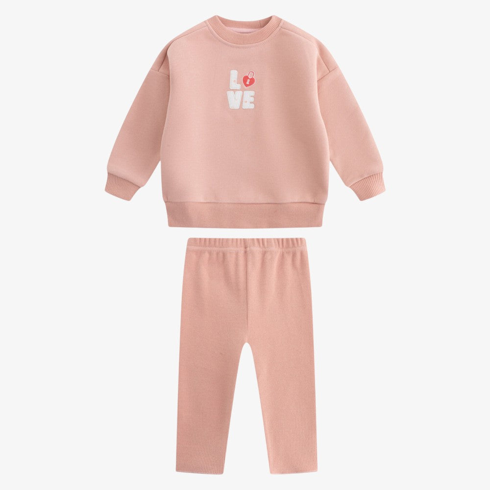 Love Patchwork Sweatshirt And Pants - Pink