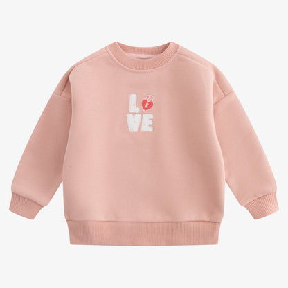 Love Patchwork Sweatshirt And Pants - Pink