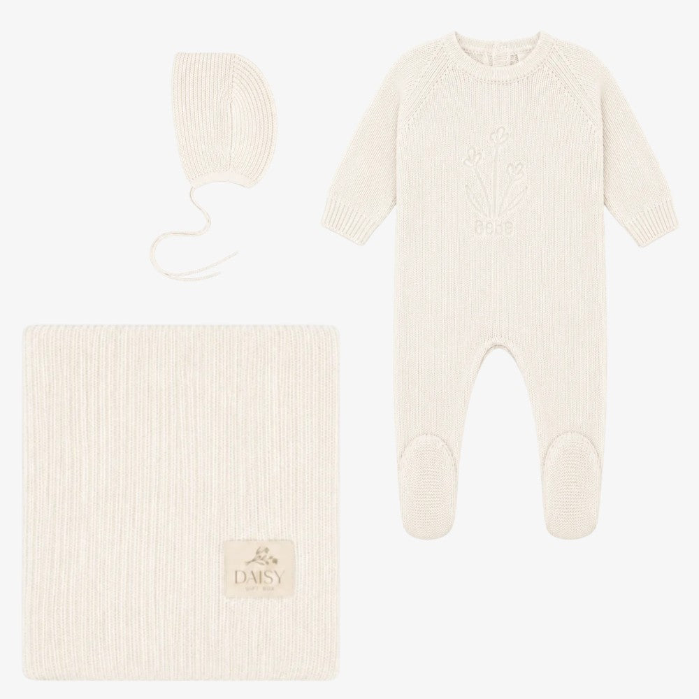 Embossed Knit Take Me Home Set - Cream