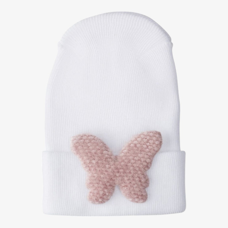 Hospital Hat With Fuzzy Decal - Mauve Butterfly