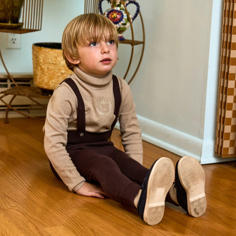 Rib Knit Suspender Overalls - Brown