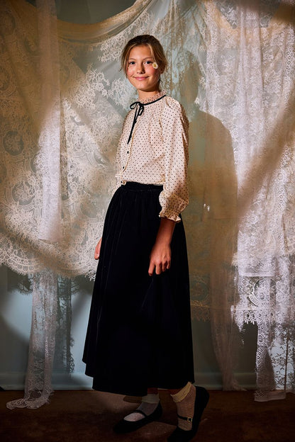 Velvet Gatered Maxi Skirt - Black