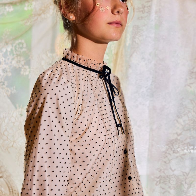 Velvet Polka Dot Blouse - Cream