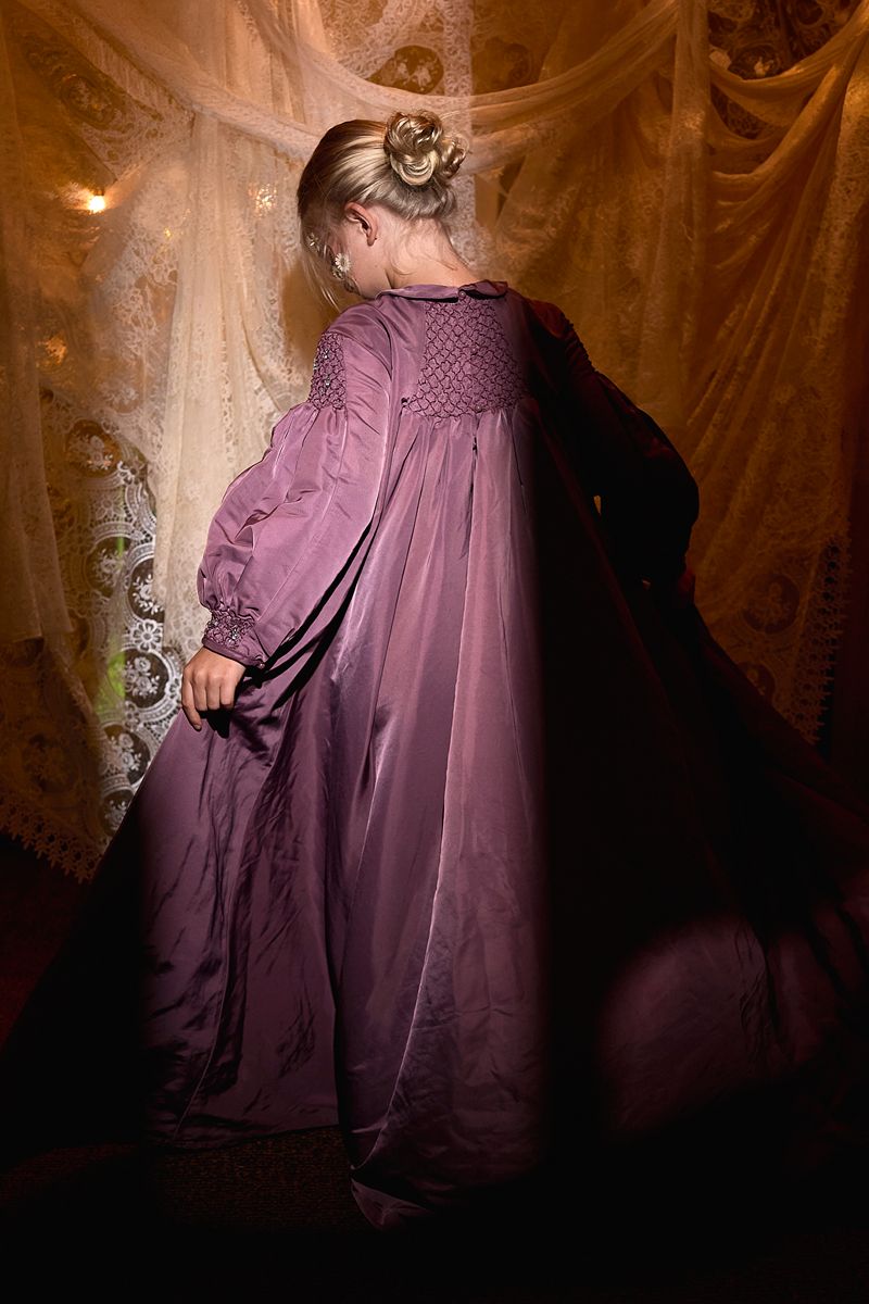 Tafetta Smock Collar Gown - Purple